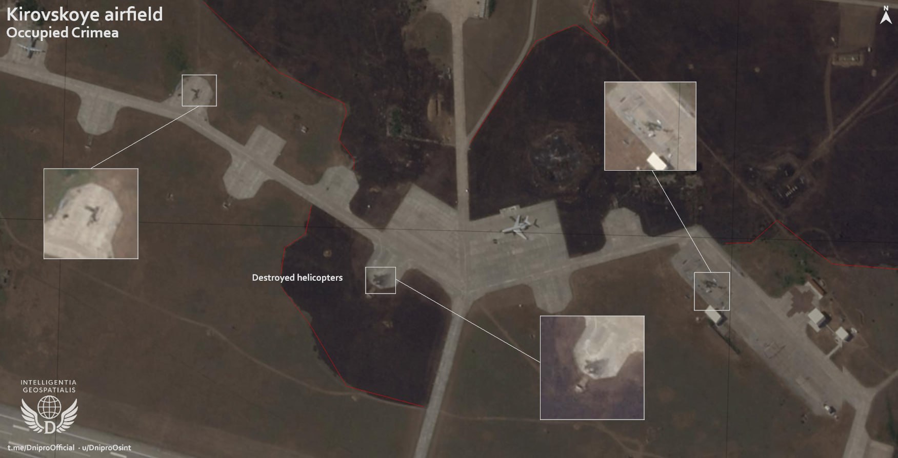 Спутниковый снимок последствий налета 28 июня 2025 года на аэродром Кировское в Крыму