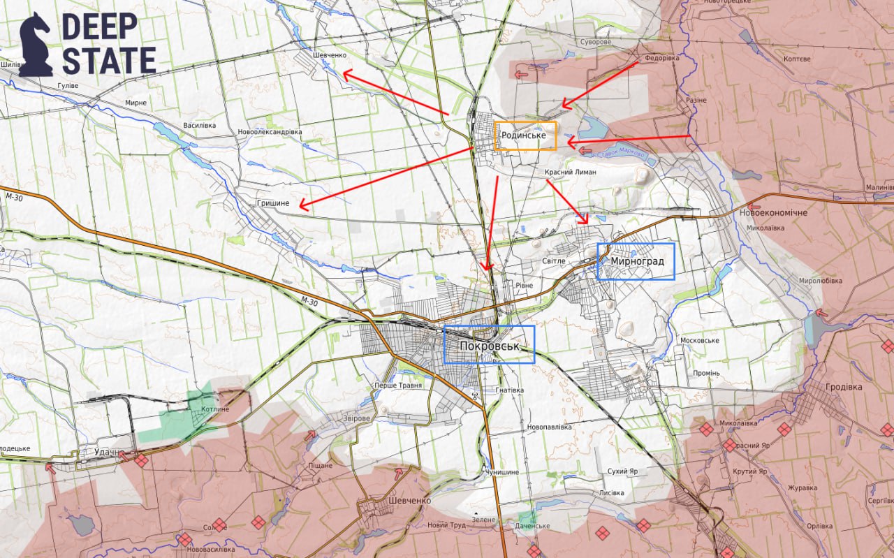 Ситуация на покровском направлении по версии DeepState