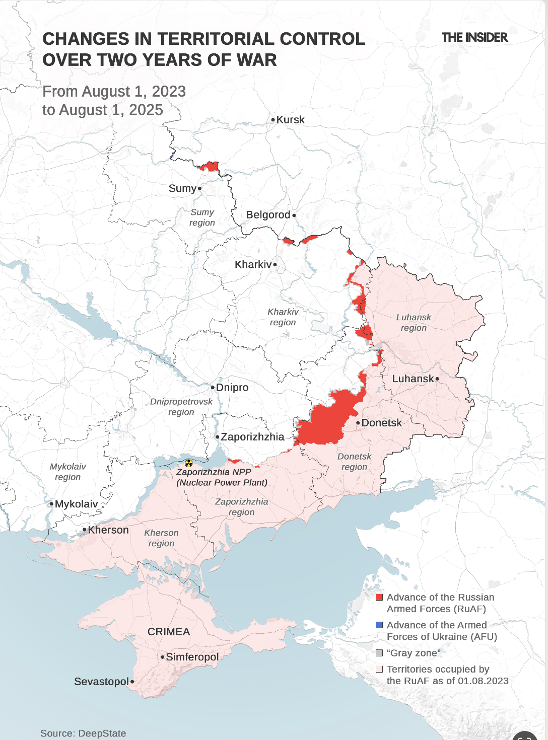 Changes in Territorial Control from August 1, 2023 to August 1, 2025