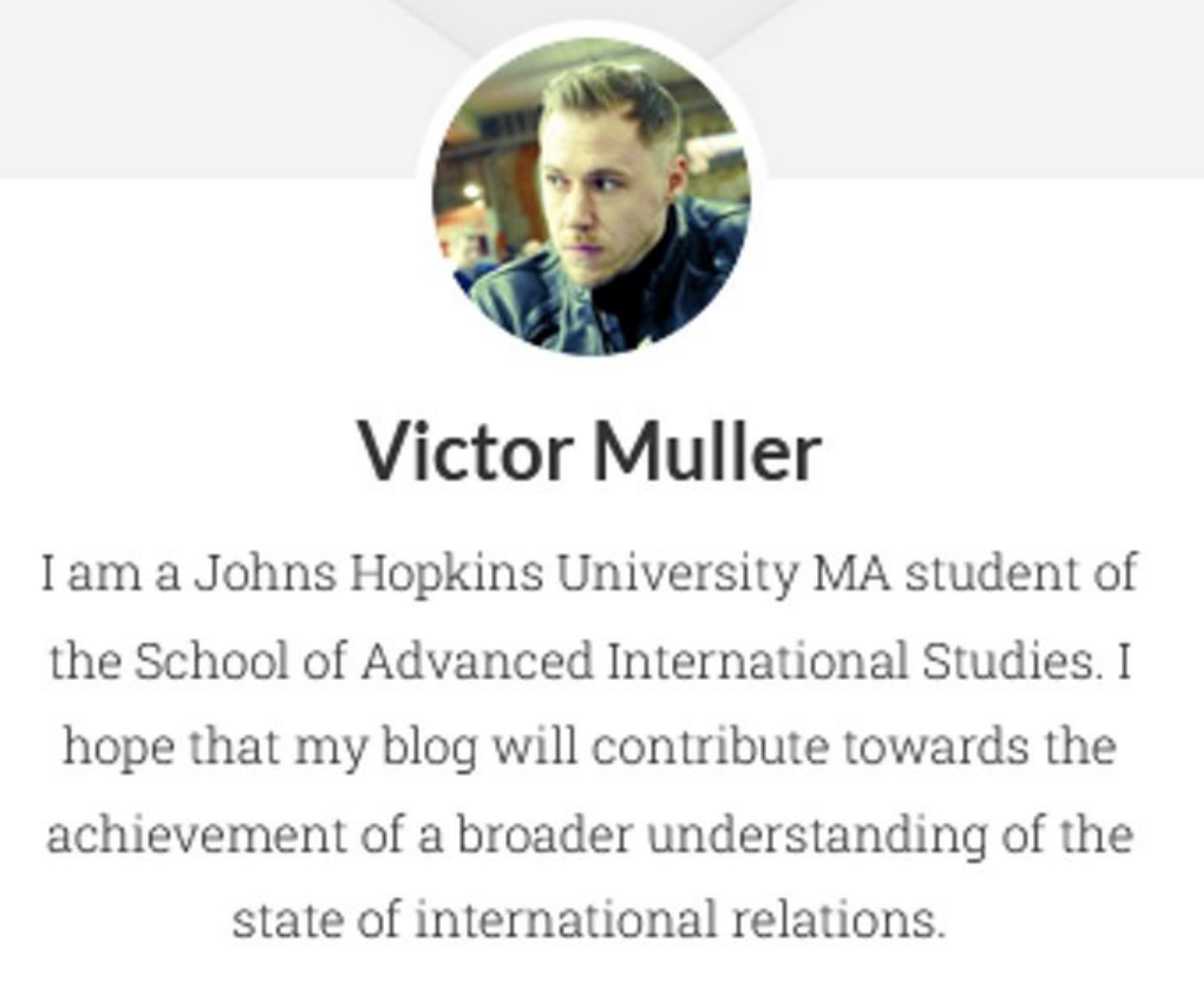 Cherkasov's Politics of Us blog bio published while he was an international relations student