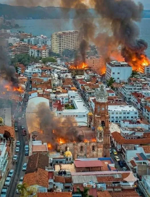 The burning downtown of Puerto Vallarta (AI-generated image)