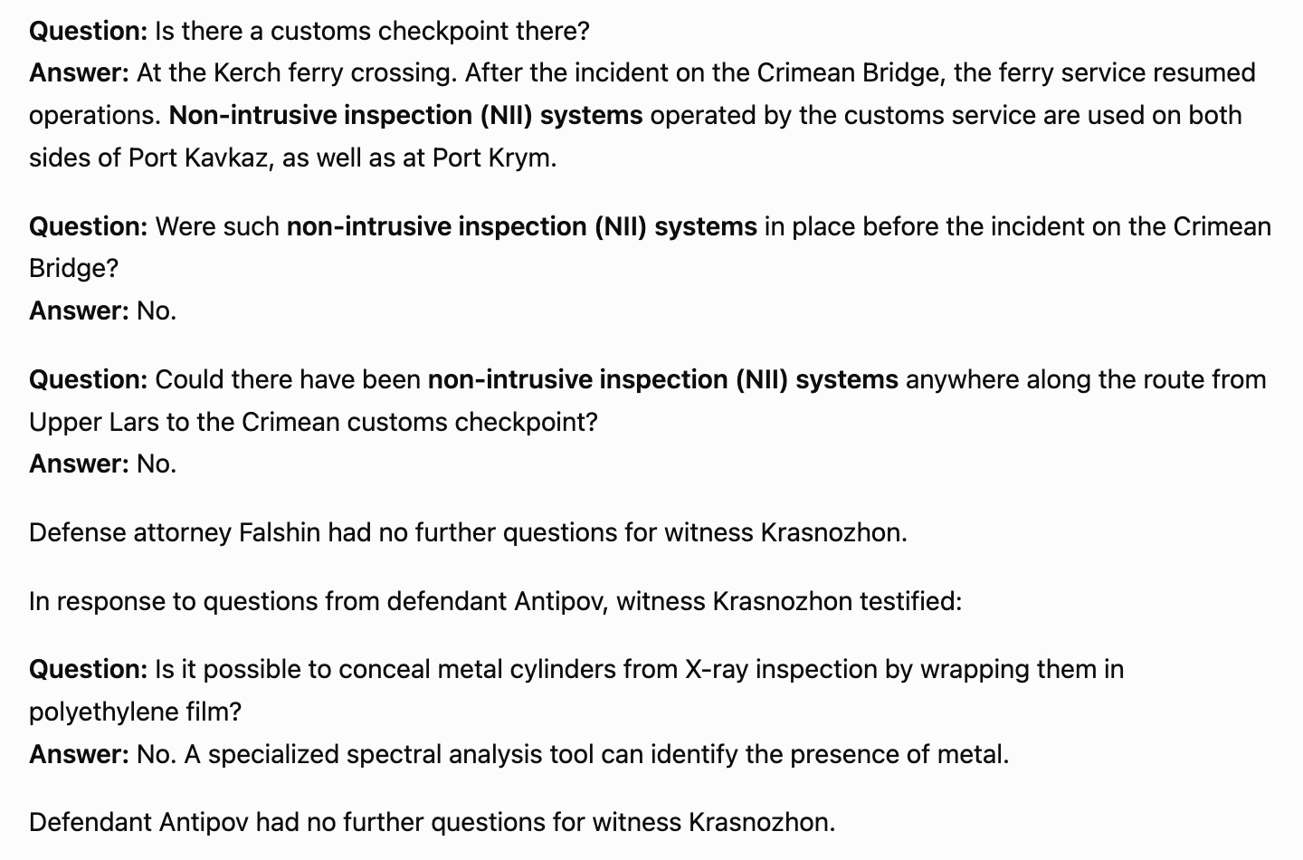 Krasnozhon’s testimony