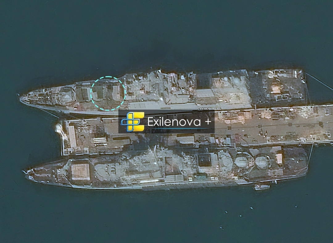 Satellite image of a damaged vessel believed to be the frigate Admiral Makarov
