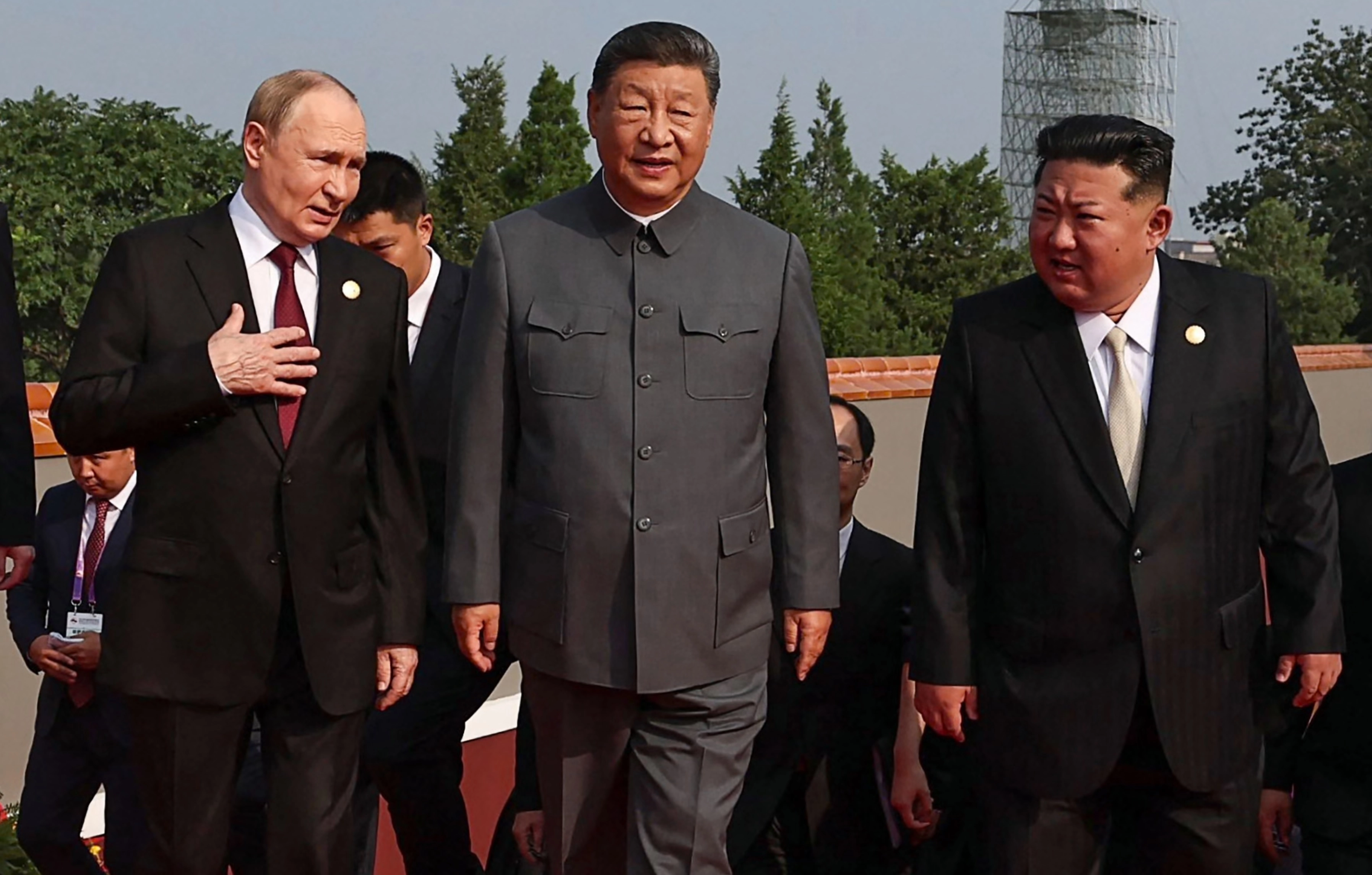 Vladimir Putin, Xi Jinping, and Kim Jong Un ahead of a military parade in Beijing in 2025