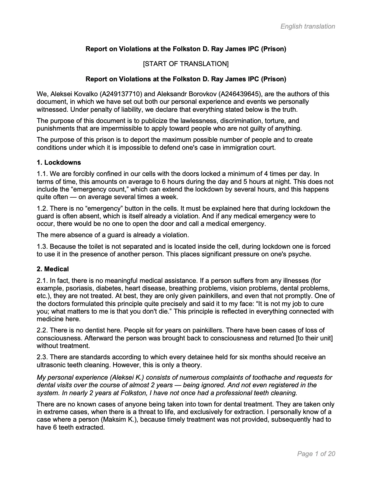 The report was prepared in Russian and English