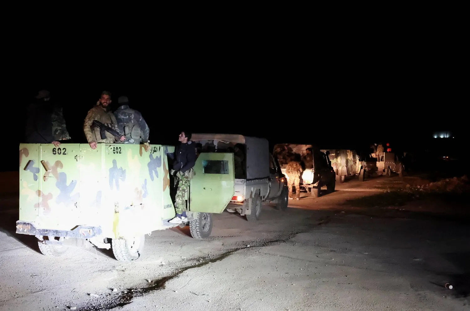 HTS armed formations en route to Latakia, Mar. 6. Photo: Reuters