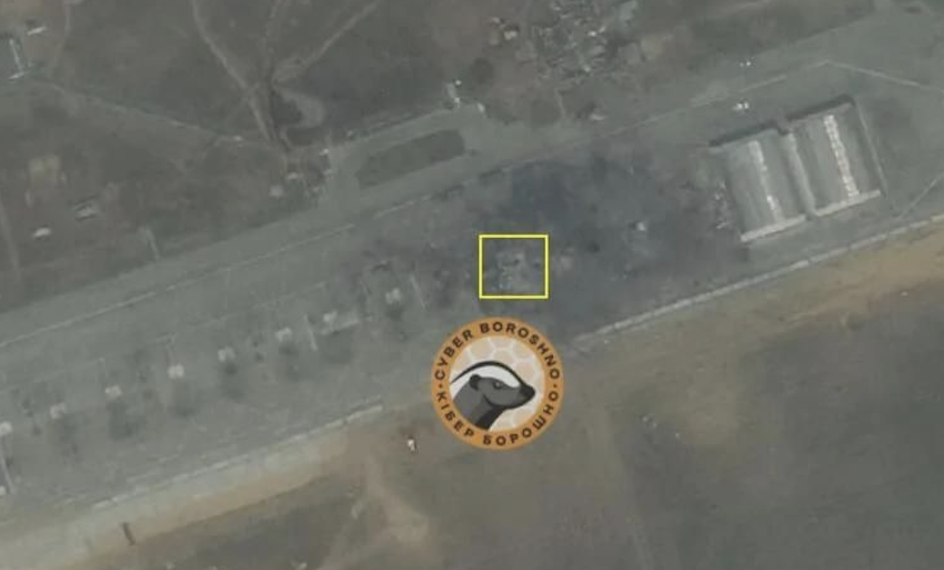 Screenshot of the damage to Marinovka air base published by CyberBoroshno. Screenshot: CyberBoroshno (@kiber_boroshno)