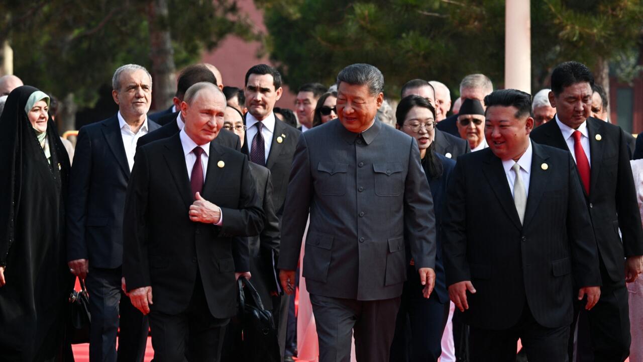 Putin, Xi, and Kim Jong-Un in Beijing on Wednesday. Photo: Sergey Bobylev / AFP 