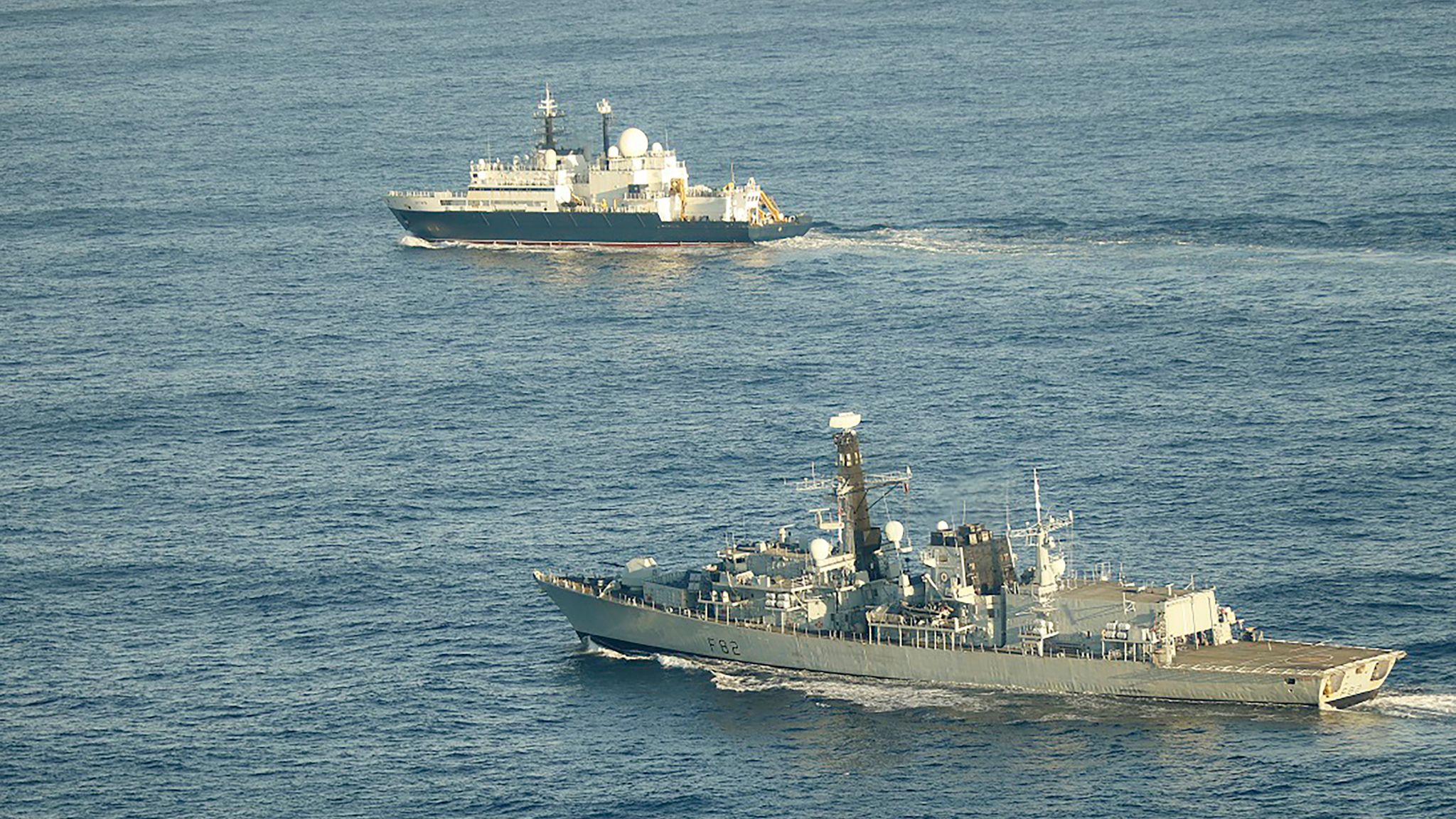 In January, HMS Somerset escorted the Yantar off the coast of the UK. Photo: UK Ministry of Defence